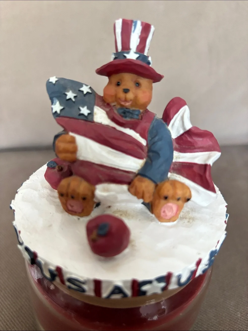 Patriotic Red White Blue Layered Candle Jar with USA Decorative Lid